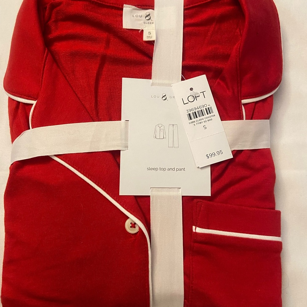LOFT Vibrant Red Pajama Set with White Accents